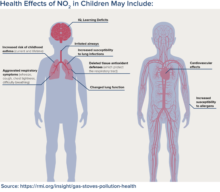 Graphic showing impact of nitrogen dioxide exposure on children