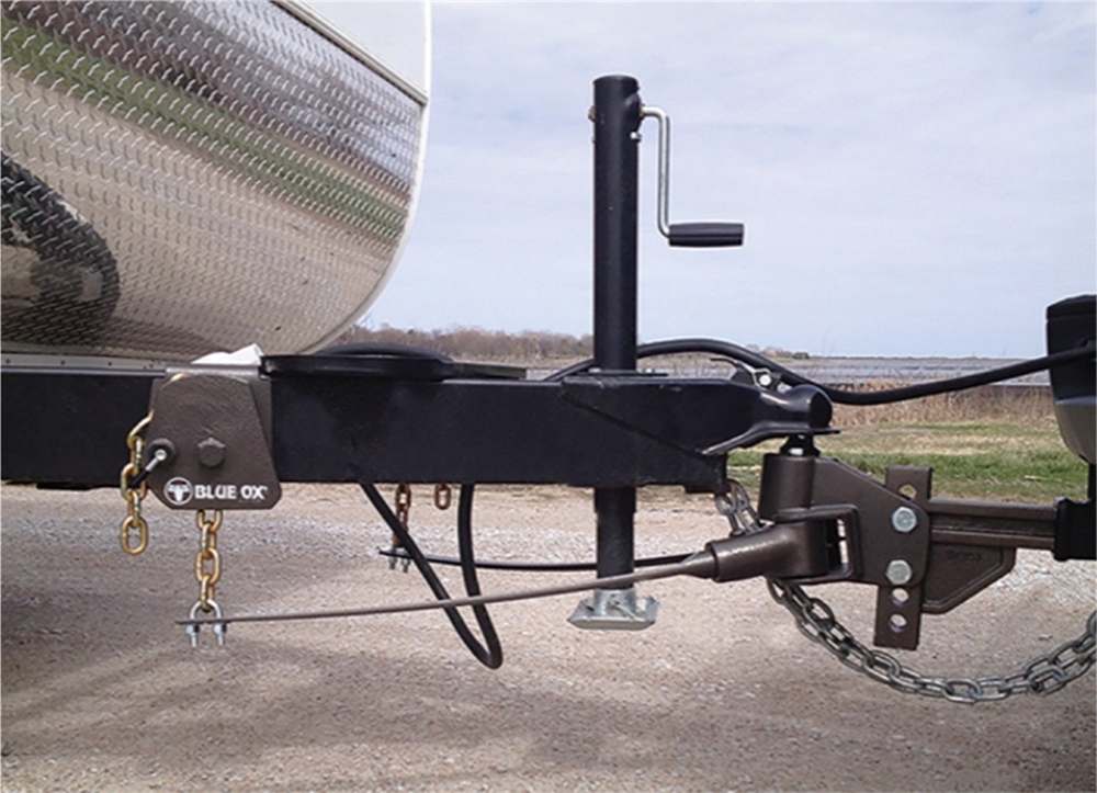 blue ox swaypro hitch attached to truck and trailer